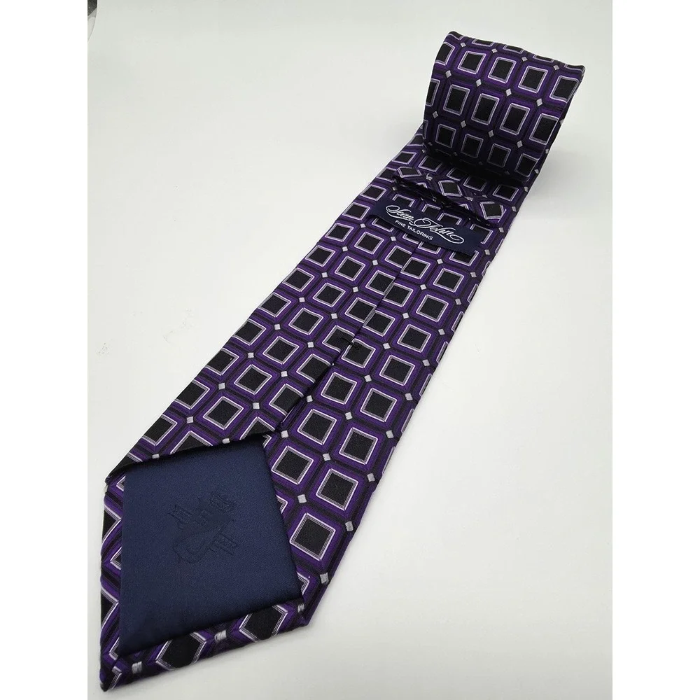 Sean John Fine Tailoring Tie Purple Black Geometric Pattern Necktie 58